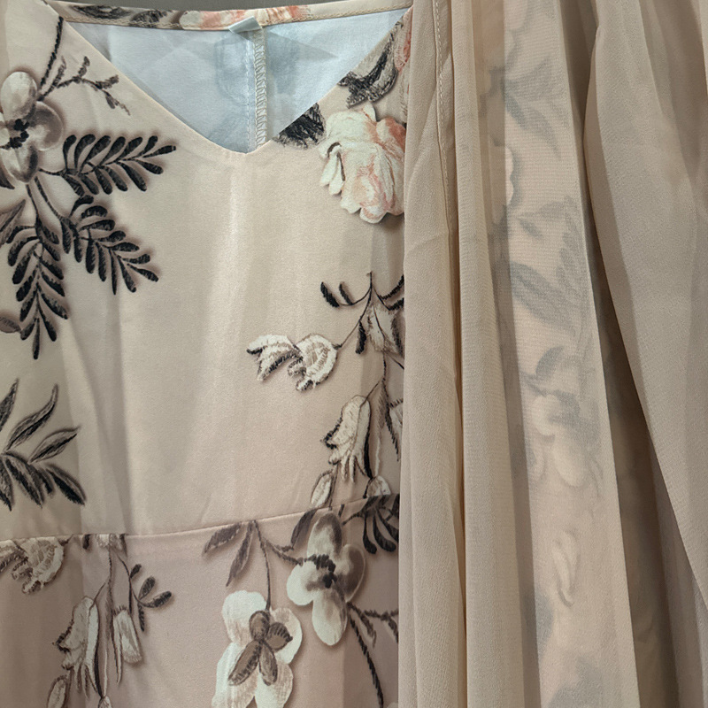 Elegant Embroidered Two-Piece Maxi Dress Set – Floral Slip Dress with Long Cardigan - Image 2